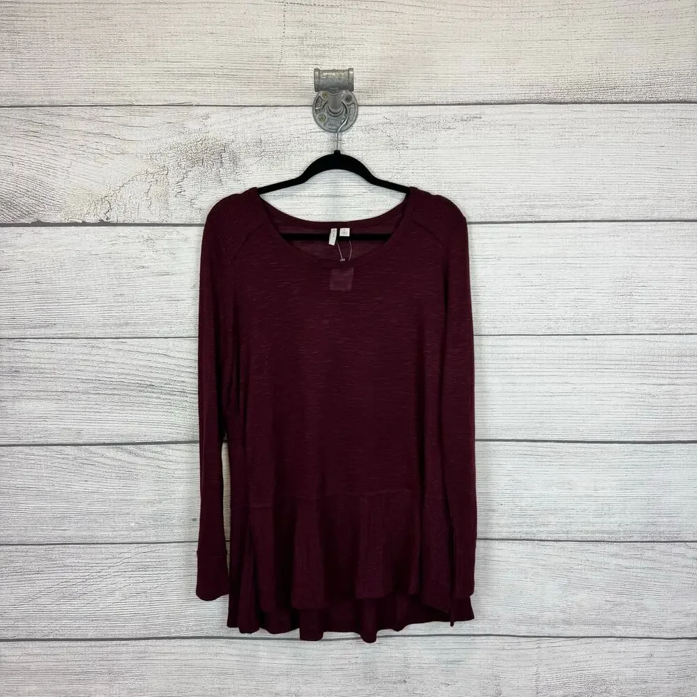 Cato Women's Maroon Soft Fall Long Sleeve Tunic Top Size Large